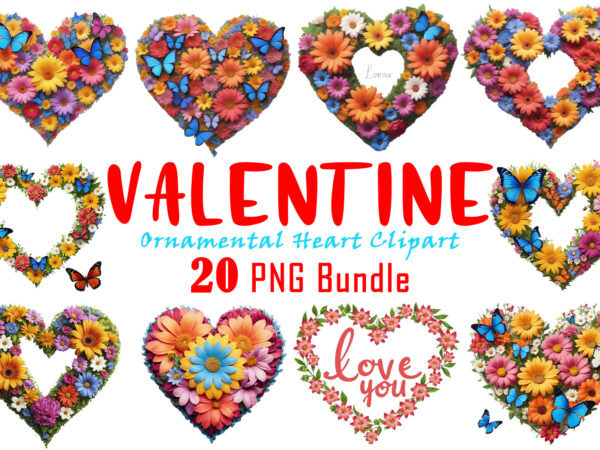 Love for valentines day blooming heart illustration clipart bundle t shirt vector graphic