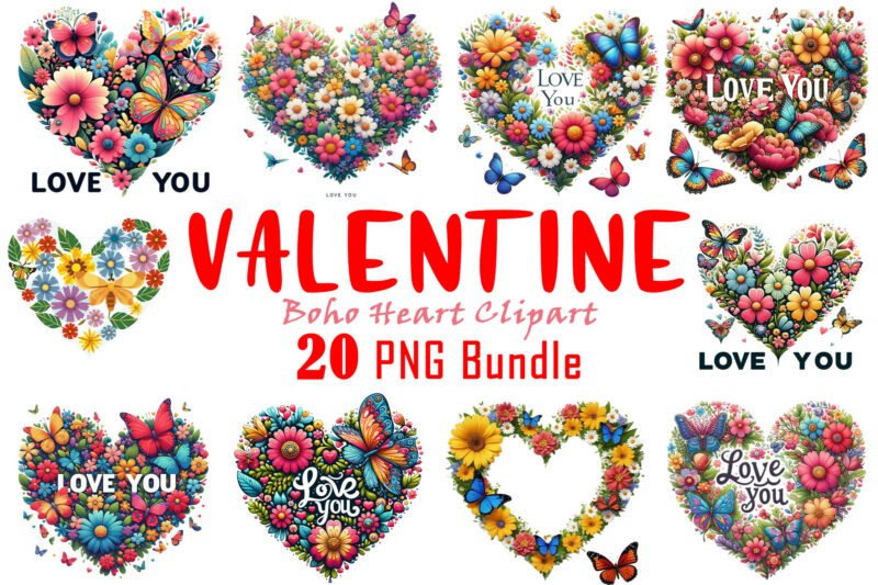 Valentines Day Blooming Heart Illustration Graphics Bundle