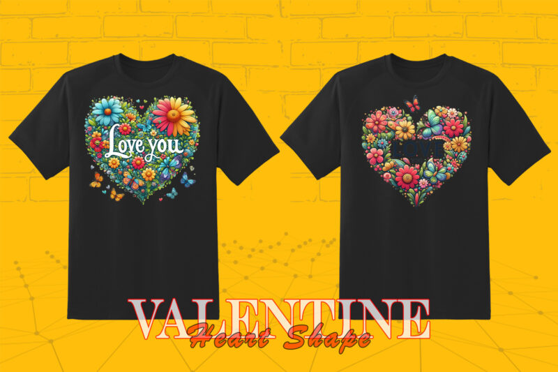 Flowerish Boho Heart T-shirt Illustration Bundle