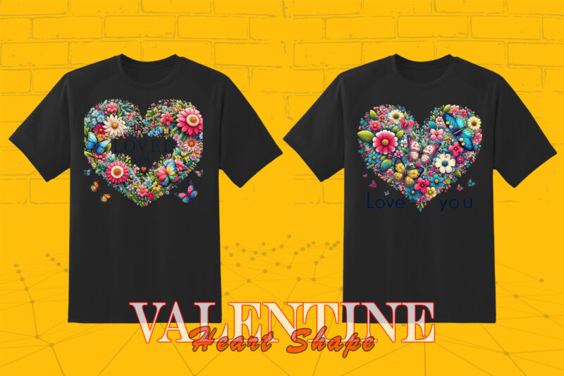 Passion Valentines Day Boho Heart Illustration T-shirt Bundle