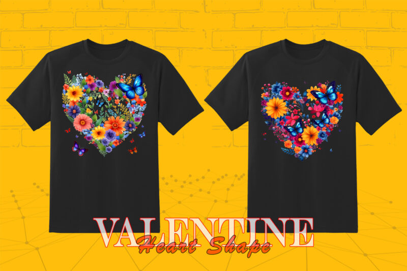 Valentines Day Boho Heart Illustration T-shirt Design Bundle