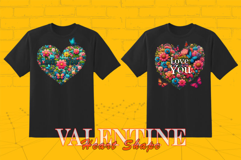 Flowerish Boho Heart T-shirt Illustration Bundle