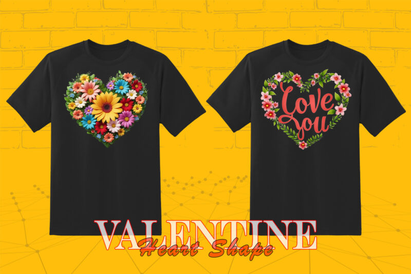 Love for Valentines Day Blooming Heart Illustration Clipart Bundle