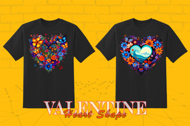 Valentines Day Boho Heart Illustration T-shirt Design Bundle