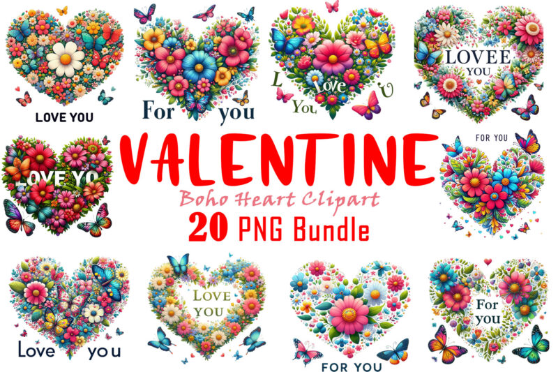 Passion Valentines Day Boho Heart Illustration T-shirt Bundle