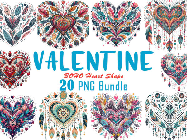 Vintage boho heart illustration t-shirt clipart bundle