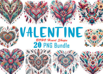 Boho Heart Illustration T-shirt Clipart Bundle