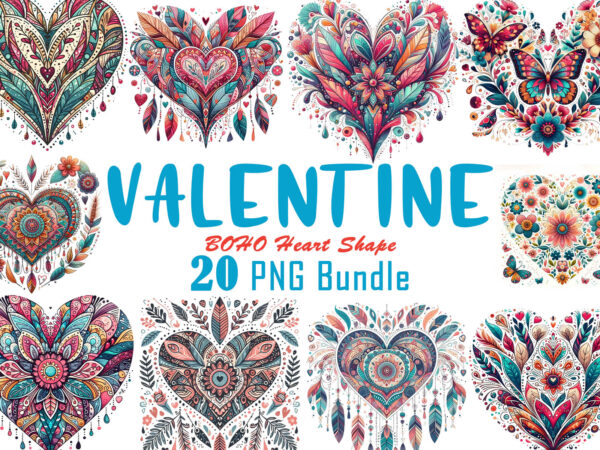 Boho heart illustration t-shirt clipart bundle