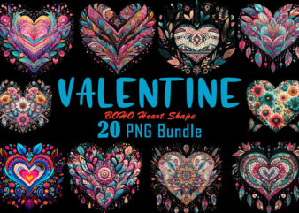 Vintage Boho Heart Illustration T-shirt Clipart Bundle