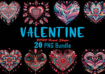 Flourish Boho Heart Illustration T-shirt Clipart Bundle