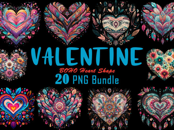 Vintage boho heart illustration t-shirt clipart bundle