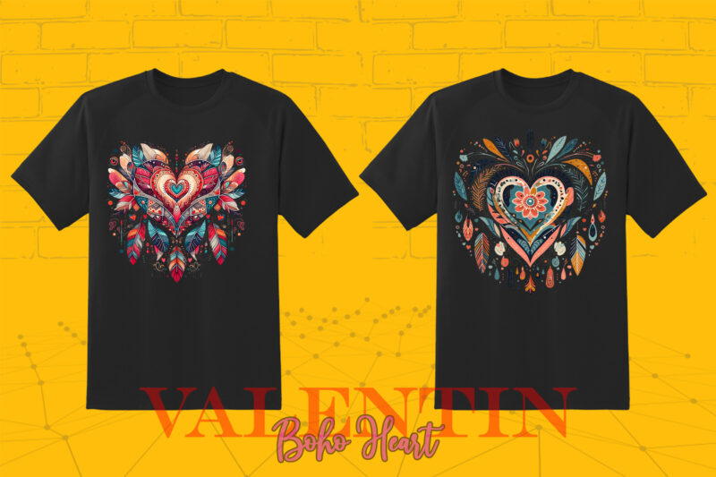 Boho Heart Illustration T-shirt Clipart Bundle