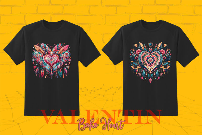 Boho Heart Illustration T-shirt Clipart Bundle
