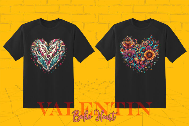 Boho Heart Illustration T-shirt Clipart Bundle