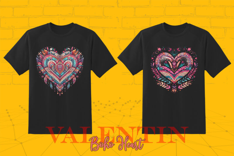 Flourish Boho Heart Illustration T-shirt Clipart Bundle