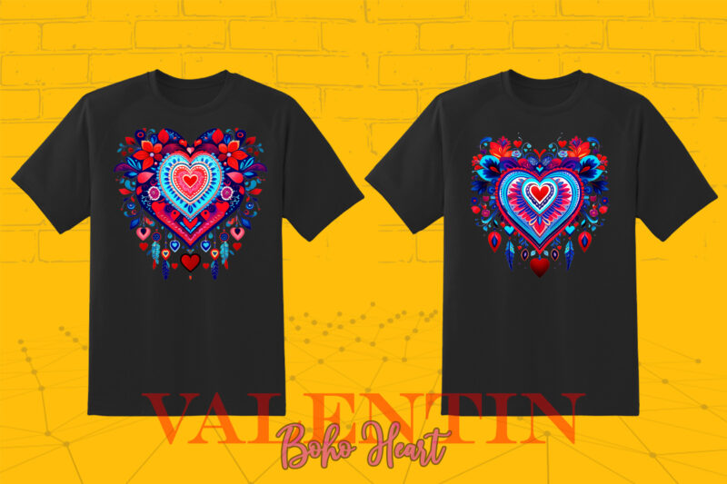 Flourish Boho Heart Illustration T-shirt Clipart Bundle