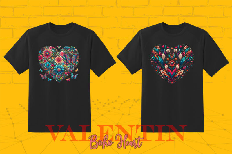 Boho Heart Illustration T-shirt Clipart Bundle