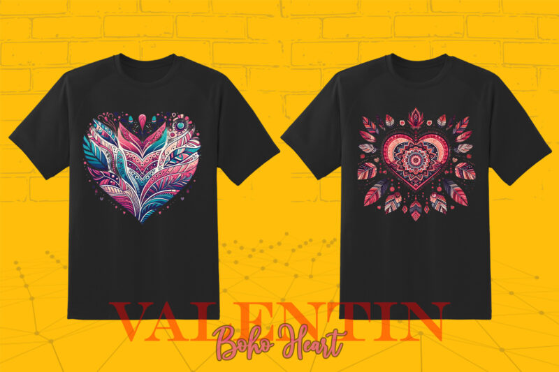 Flourish Boho Heart Illustration T-shirt Clipart Bundle