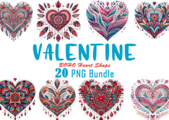 Vintage Boho Heart Illustration T-shirt Clipart Bundle