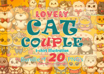 Valentines day loving cat couple illustration t-shirt clipart bundle perfect for stylish t-shirt design