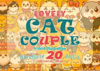 Passion Valentines day Couple Kitty Illustration T-shirt Clipart for Trendy T-Shirt Designs