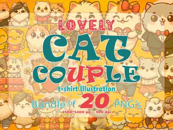Passion valentines day couple kitty illustration t-shirt clipart for trendy t-shirt designs