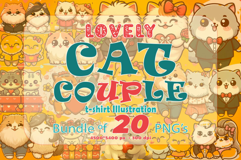 Passion Valentines day Couple Kitty Illustration T-shirt Clipart for Trendy T-Shirt Designs