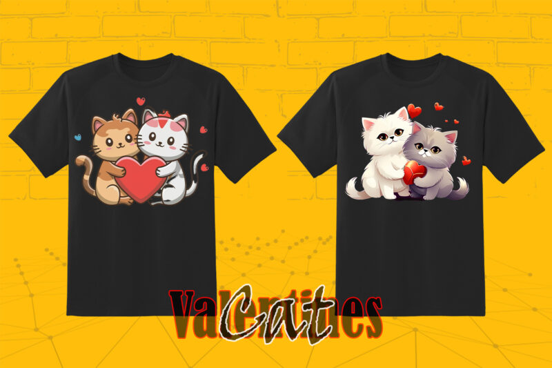 Passion Valentines day Couple Kitty Illustration T-shirt Clipart for Trendy T-Shirt Designs