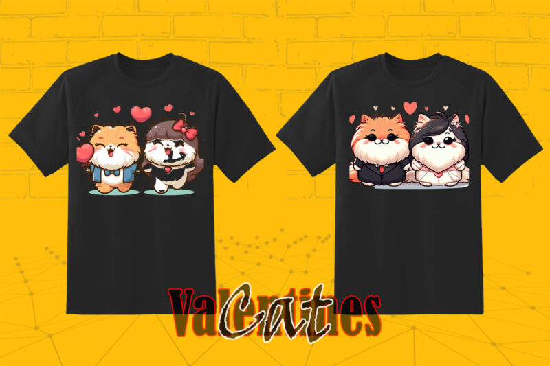 Passion Valentines day Couple Kitty Illustration T-shirt Clipart for Trendy T-Shirt Designs