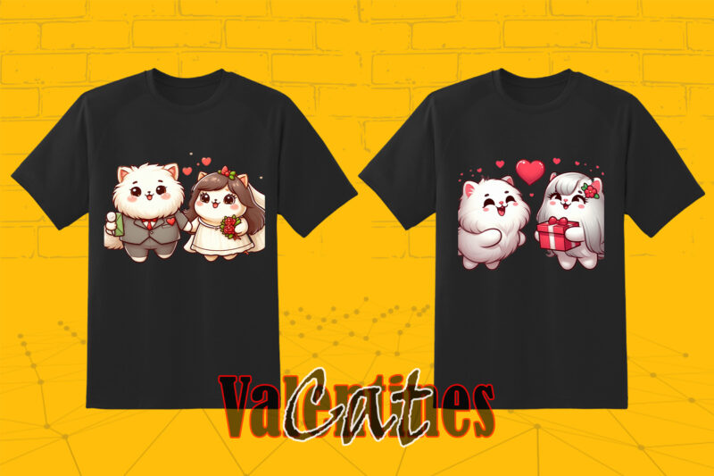 Valentines Day Loving Cat Couple Illustration T-shirt Clipart Bundle Perfect for Stylish T-Shirt Design