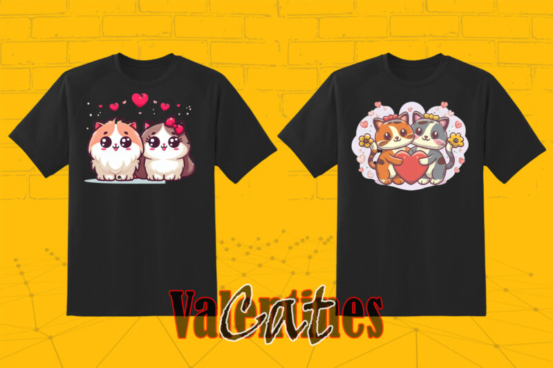 Passion Valentines day Couple Kitty Illustration T-shirt Clipart for Trendy T-Shirt Designs