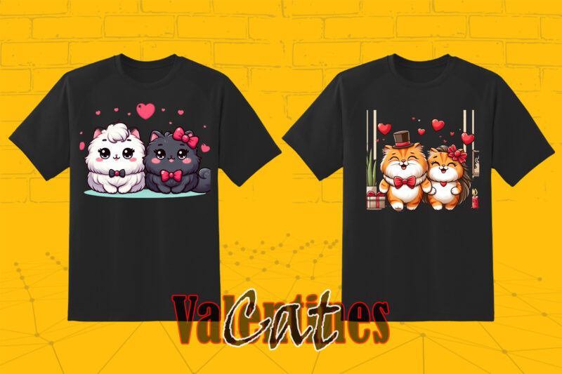 Valentines Day Loving Cat Couple Illustration T-shirt Clipart Bundle Perfect for Stylish T-Shirt Design