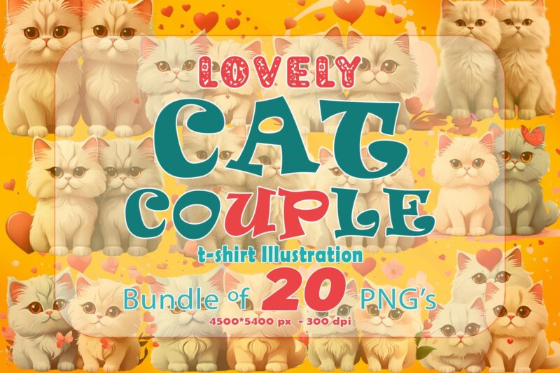 Abstract Couple Cat T-shirt Illustration T-Shirt Design