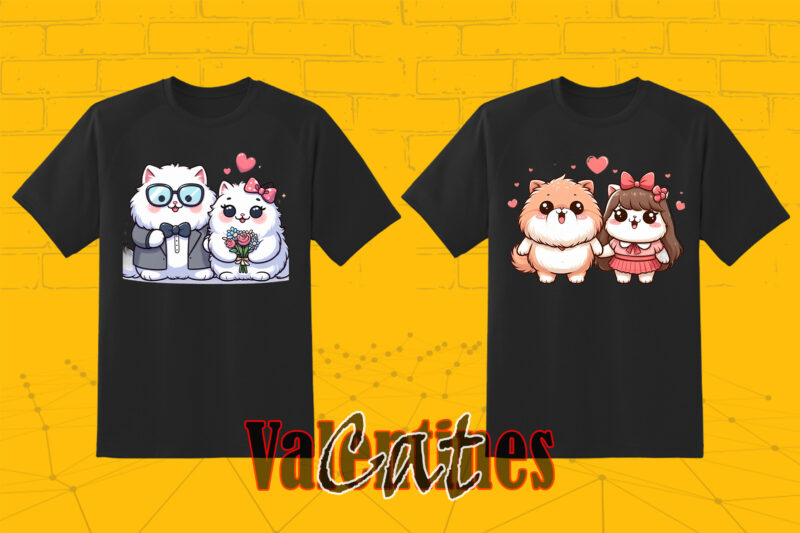 Valentines day Cat Couple Illustration T-shirt Clipart Bundle Perfect for Stylish T-Shirt Design