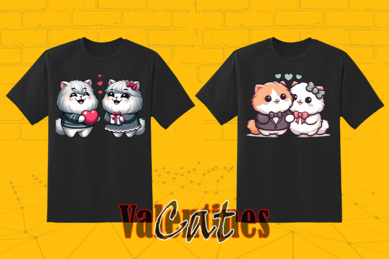 Valentines day Cat Couple Illustration T-shirt Clipart Bundle Perfect for Stylish T-Shirt Design