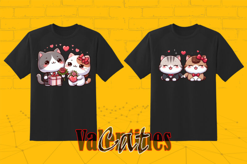 Valentines day Cat Couple Illustration T-shirt Clipart Bundle Perfect for Stylish T-Shirt Design