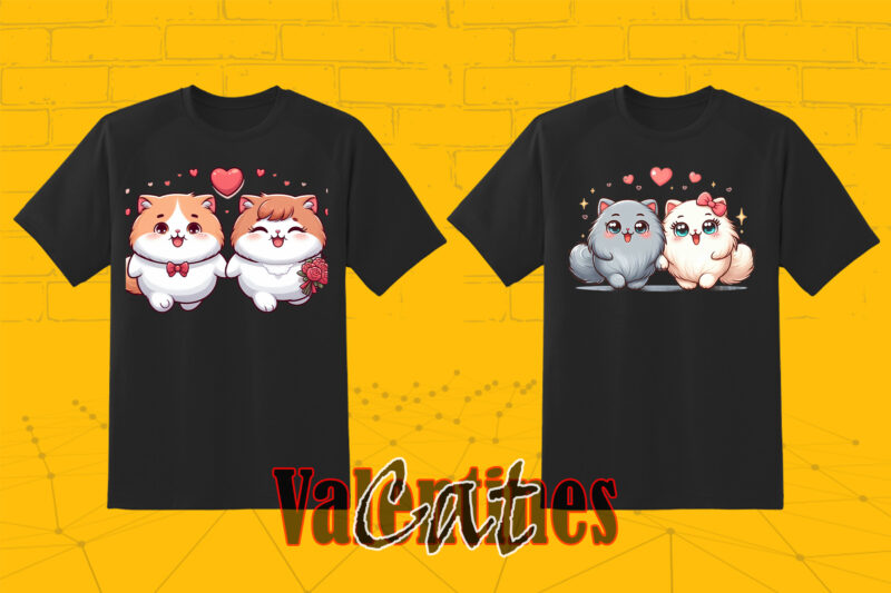 Valentines day Cat Couple Illustration T-shirt Clipart Bundle Perfect for Stylish T-Shirt Design