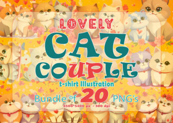 Valentines day loving cat couple illustration t-shirt clipart