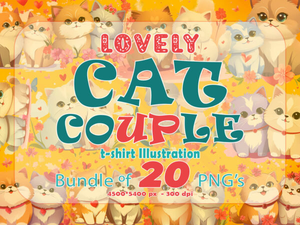 Valentines day loving cat couple illustration t-shirt clipart