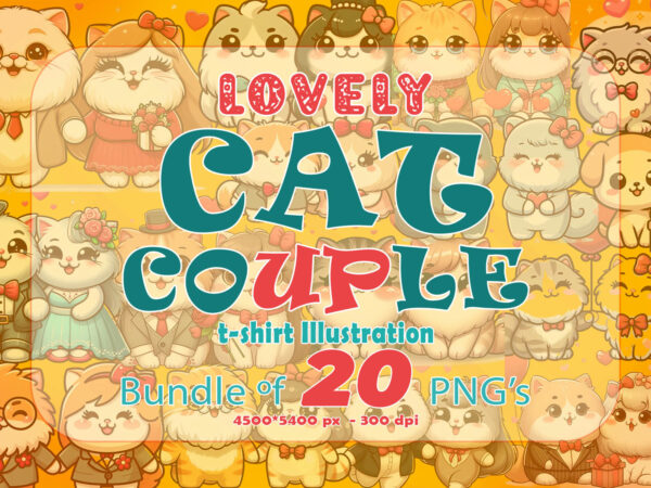 Valentines day cute cat couple illustration t-shirt clipart bundle