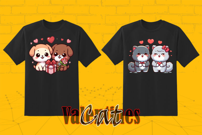 Valentines day Cute Cat Couple Illustration T-shirt Clipart Bundle