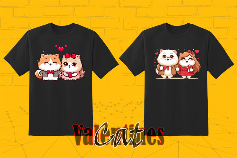 Valentines day Cute Cat Couple Illustration T-shirt Clipart Bundle