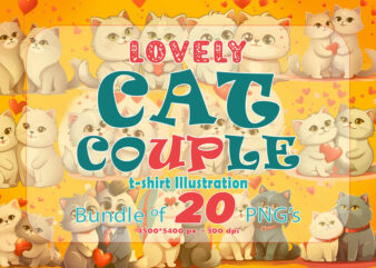 Couple Cat Illustration Clipart T-shirt Design Bundle