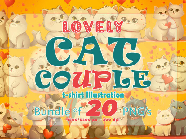 Couple cat illustration clipart t-shirt design bundle