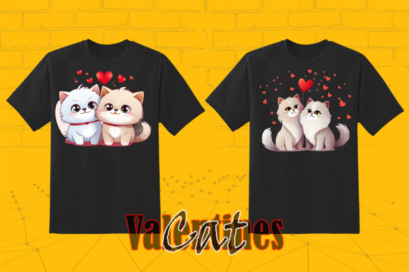 Couple Cat Illustration Clipart T-shirt Design Bundle