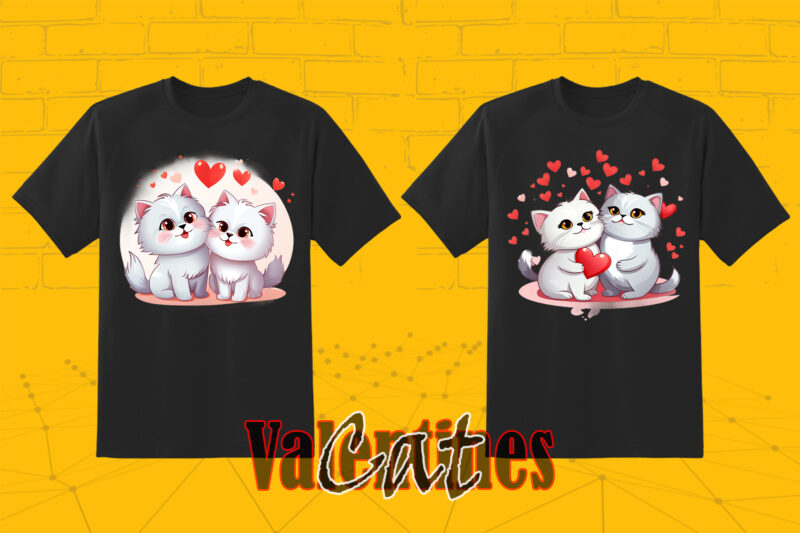 Couple Cat Illustration Clipart T-shirt Design Bundle