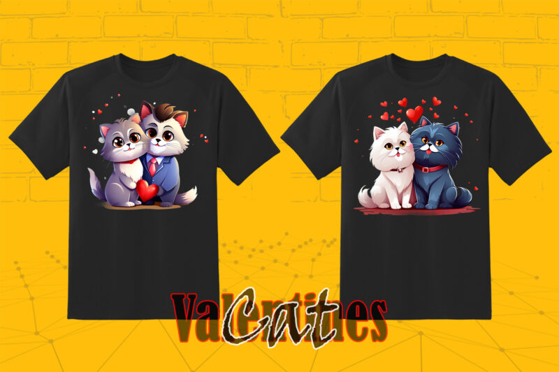 Couple Cat Illustration Clipart T-shirt Design Bundle