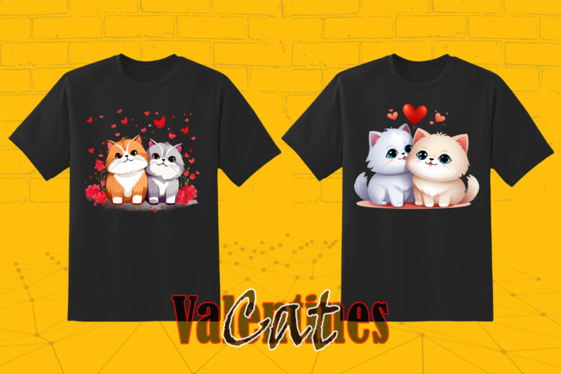 Couple Cat Illustration Clipart T-shirt Design Bundle