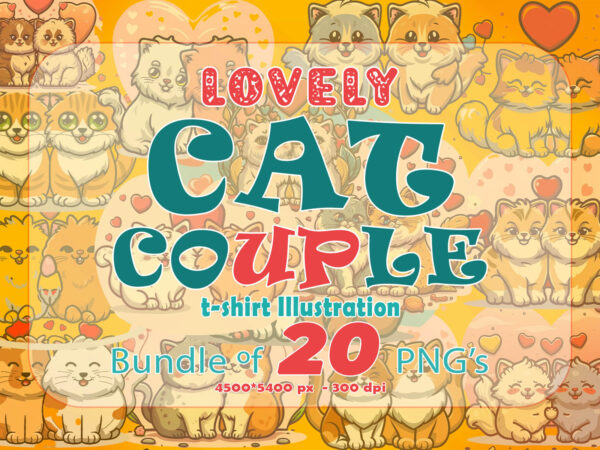 Valentines day loving cat couple illustration t-shirt clipart bundle perfect for stylish t-shirt design