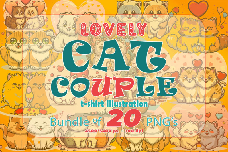 Valentines Day Loving Cat Couple Illustration T-shirt Clipart Bundle Perfect for Stylish T-Shirt Design